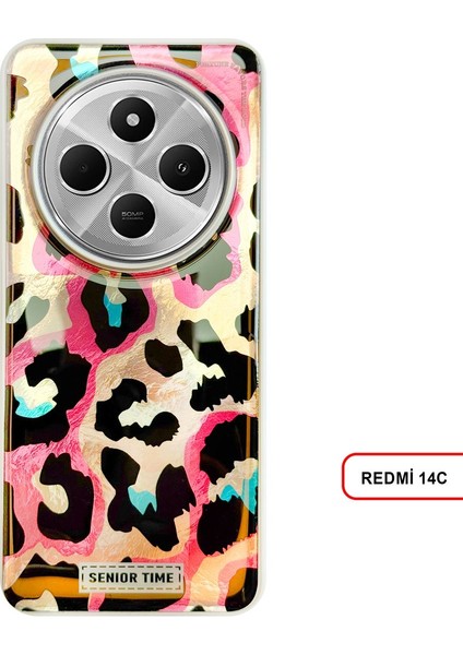 Redmi 14C Uyumlu Lüks Leopar Desenli Silikon Telefon Kılıf