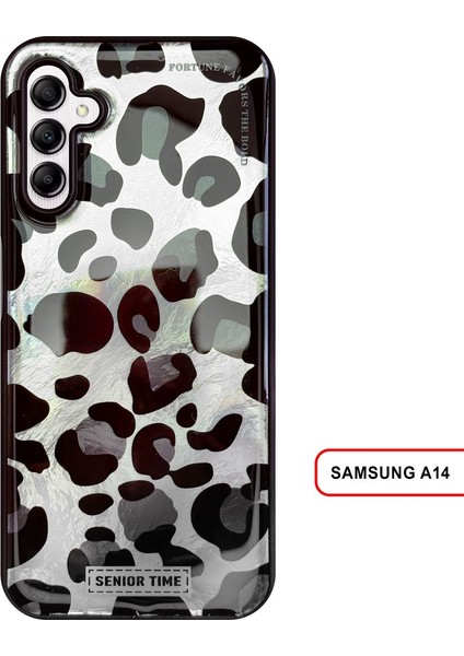 Samsung Galaxy A14 Uyumlu Lüks Leopar Desenli Silikon Telefon Kılıfı