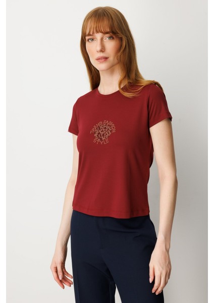 On Önü Taş Baskılı Kısa Kollu Bluz modelleri