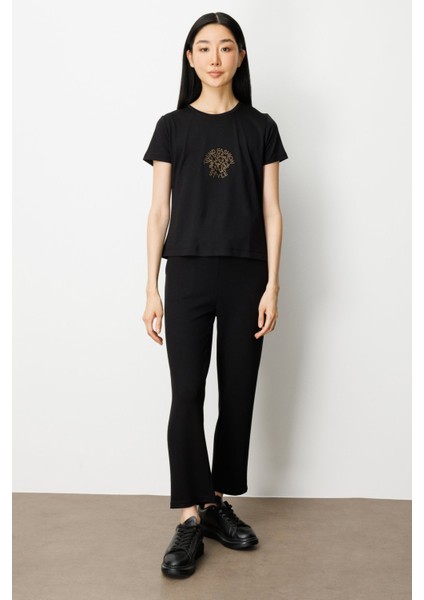 On Önü Taş Baskılı Kısa Kollu Bluz modelleri