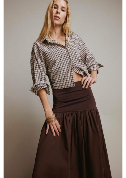 Coool Oversize Geniş Kalıp Crop Kareli Uzun Kollu Gömlek E6934AX25AU fiyatları