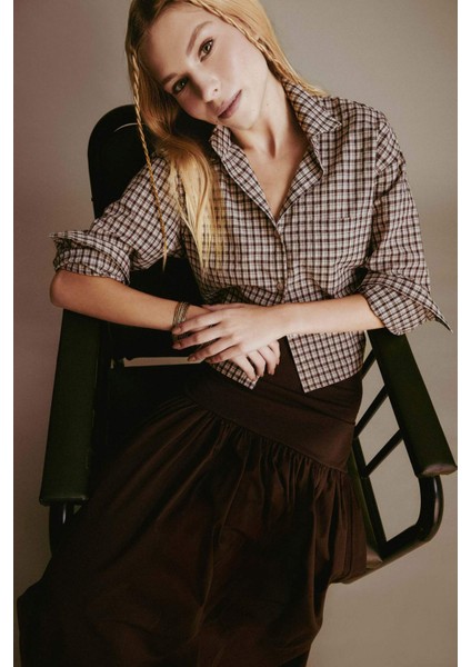 Coool Oversize Geniş Kalıp Crop Kareli Uzun Kollu Gömlek E6934AX25AU modelleri