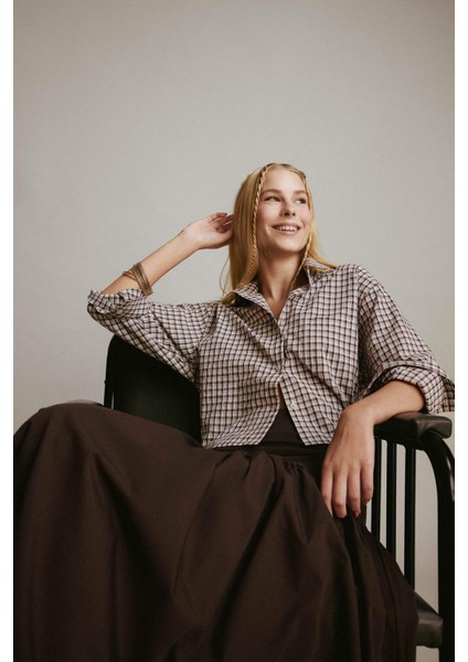 Coool Oversize Geniş Kalıp Crop Kareli Uzun Kollu Gömlek E6934AX25AU fırsatları