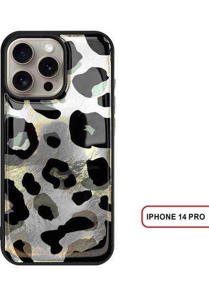 iPhone 14 Pro Uyumlu Lüks Leopar Desenli Silikon Telefon Kılıfı