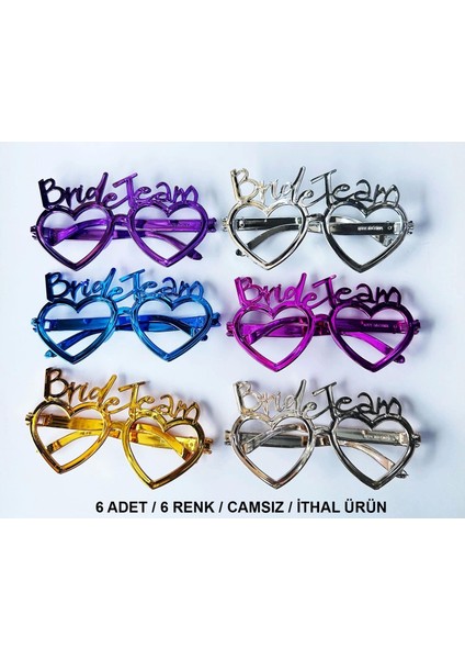 Kalpli Bride Team Gözlük Seti 6 Renk - Kına Düğün Partileri Için