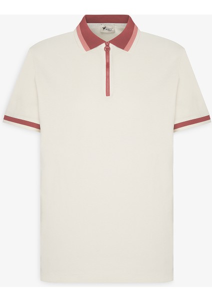 Erkek Ekru Bordo Regular Fit Rahat Kesim Polo Yaka %100 Pamuk Tişört