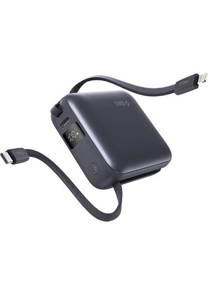 Recharger Mini LCD 10.000MAH Pd 20W Usb-C ve Lightning Dahili Kablolu Taşınabilir Hızlı Şarj