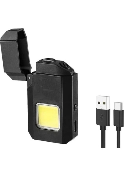 Projektör El Feneri ve Pürmüz Çakmak USB Gazsız Şarjlı Çakmak 600 Lümen