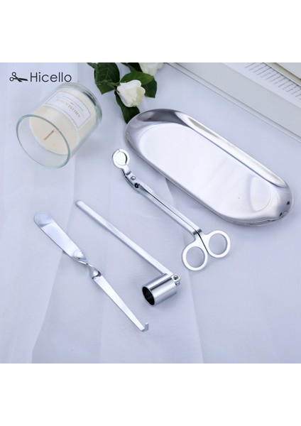 Gümüş Tarzı 4 Parça Mum Aksesuar Seti Kapatıcı Kırpıcı Kanca Tepsi Paslanmaz Çelik Fitil Tutucu Dipçik Ev Dekorasyon Altın Gümüş Bronz (Yurt Dışından)