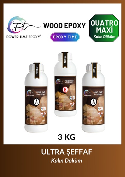 3 kg Wood Epoxy Quatro Maxi/ Kalın Döküm Ultra Şeffaf ve Parlak Epoksi Reçine Sehpa, Masa Için (Yeni)
