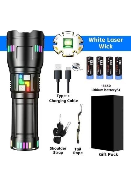 Pro F-3002 Alüminyum Tg LED Gece Şeritli Type-C Şarjlı El Feneri fırsatları