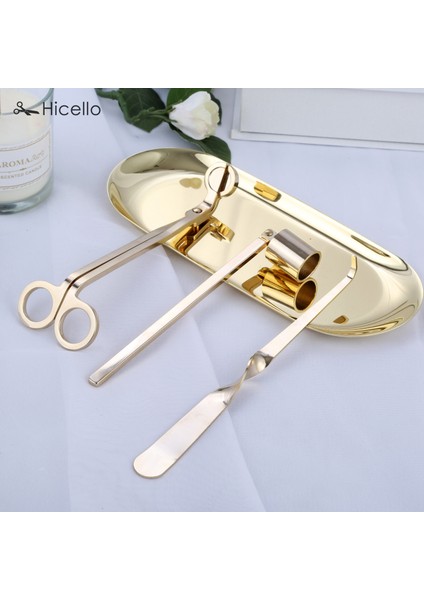 Altın Tarzı 4 Parça Mum Aksesuar Seti Kapatıcı Kırpıcı Kanca Tepsi Paslanmaz Çelik Fitil Tutucu Dipçik Ev Dekorasyon Altın Gümüş Bronz (Yurt Dışından)