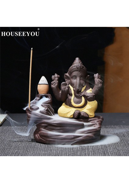 B Sarı Stil Ganesha Geri Akış Tütsü Fil Tanrı Amblem Uğurlu ve Başarılı Seramik Konik Difüzör Ev Dekoru (Yurt Dışından)