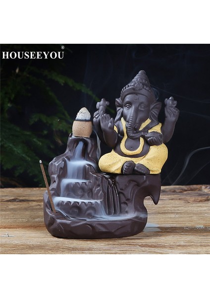 Sarı Bir Stil Ganesha Geri Akış Tütsü Fil Tanrı Amblem Uğurlu ve Başarılı Seramik Konik Difüzör Ev Dekoru (Yurt Dışından)