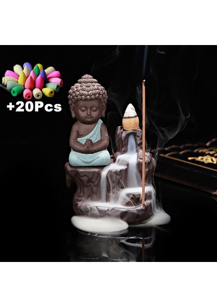 20 Tütsü Tarzı ile Kırmızı 20 Adet Tütsü Koni + Brülör Yaratıcı Ev Dekoru Küçük Rahip Buddha Censer Geri Akış Tütsü Brülör Evde Teahouse Kullanımı (Yurt Dışından) fırsatları