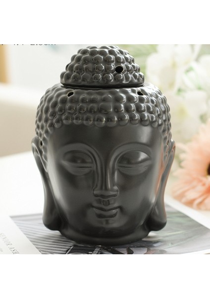 Siyah Stil Seramik Buddha Başı Aromaterapi Koku Lambası Esansiyel Difüzörü Hint Tibet Kokulu Tütsü Tepsi Işıklık Tutucular (Yurt Dışından)