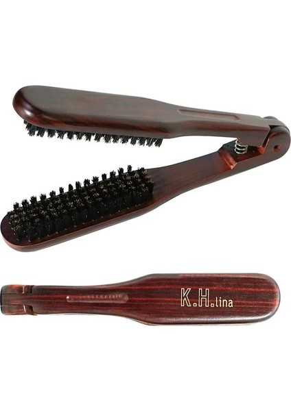 Profesyonel Berber Ahşap Saplı V Tipi Saç Düzleştirici Tarak Çift Fırçalar Kuaförlük Tarağı Anti-Statik Şekillendirme Araçları Renk: 499-K (Yurt Dışından)