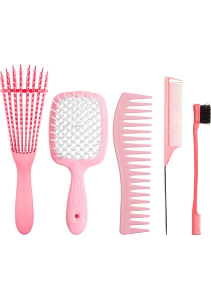 5 Adet/takım Dolaşık Açıcı Fırça Seti Saç Derisi Masaj Saç Tarak Çift Kenar Fırça Kıvırcık/düz/ıslak/kuru/uzun/kısa Saçlar Için Şekillendirici Tarakrenk: Pembe Takım Elbise (Yurt Dışından)