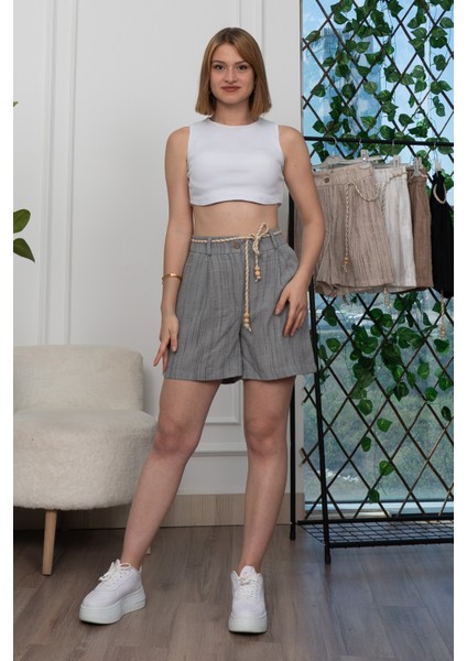 Keten Viskon Pileli Kısa Şort 30277