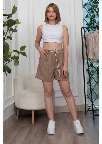 Keten Viskon Pileli Kısa Şort 30277