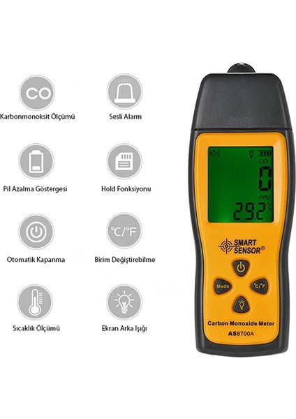 Smart Sensor AS8700A Karbonmonoksit Gazı Dedektörü fiyatları