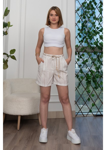 Keten Viskon Pileli Kısa Şort 30277