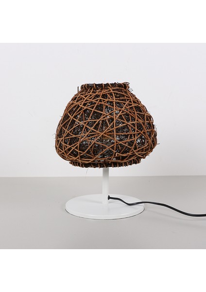 Mylamp Afrika 25X30 Cm. Rattan Masa Lambası (Beyaz Ayaklı)