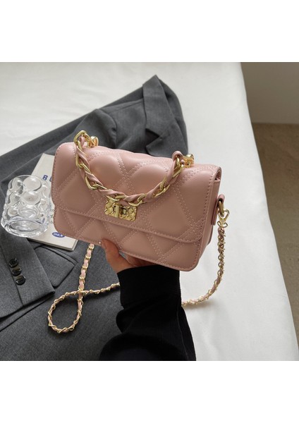Kadın Elmas Zincir Çapraz Askılı Çanta Küçük Kare Çanta Pembe (Yurt Dışından)
