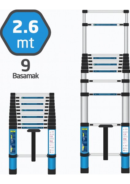 504320 Teleskopik Merdiven 9 Basamak Uzayan Merdiven 260 cm