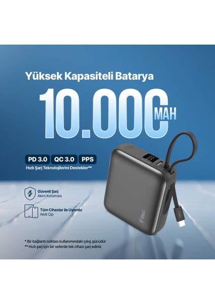 Recharger Mini LCD 10.000MAH Pd 35W Usb-C Dahili Kablolu Taşınabilir Hızlı Şarj Aleti/powerbank fiyatları