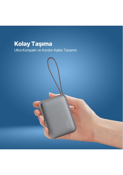 Recharger Mini LCD 10.000MAH Pd 35W Usb-C Dahili Kablolu Taşınabilir Hızlı Şarj Aleti/powerbank indirimleri