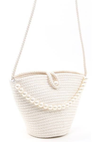 Beyaz SHK245 Incili Hasır Kumaş Tek Bölmeli, Askılı El, Kol ve Omuz Çantası fiyatları