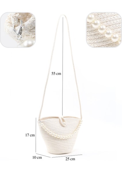 Beyaz SHK245 Incili Hasır Kumaş Tek Bölmeli, Askılı El, Kol ve Omuz Çantası fırsatları