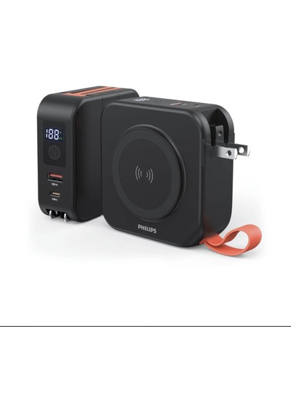 DLP4347CB/00 Çok Fonksiyonlu Standlı 10.000 Mah Dahili Usb-C ve Lightning Kablolu Magsafe Hızlı Şarj Powerbank 1xusb-A, 1xusb-C, Seyehat Duvar Şarj Cihazı, Siyah modelleri