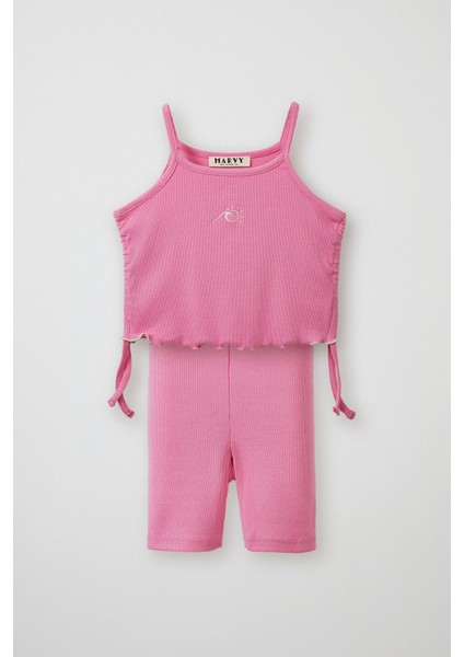 Pembe Fitilli Askılı Bluz - Mini Şort