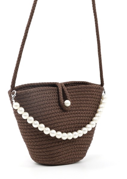 Kahve Rengi SHK245 Incili Hasır Kumaş Tek Bölmeli, Askılı El, Kol ve Omuz Çantası fiyatları