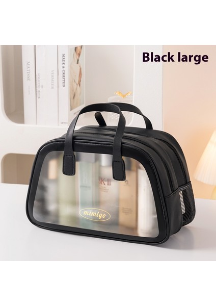 Çift Katmanlı Büyük Kapasiteli Taşınabilir Kozmetik Çantası Seyahat Saklama Çantası Siyah Büyük (Yurt Dışından)