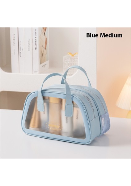 Çift Katmanlı Büyük Kapasiteli Taşınabilir Kozmetik Çantası Seyahat Saklama Çantası Mavi Orta (Yurt Dışından)