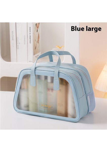 Çift Katmanlı Büyük Kapasiteli Taşınabilir Kozmetik Çantası Seyahat Saklama Çantası Mavi Büyük (Yurt Dışından)