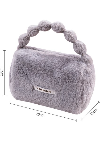 Peluş Taşınabilir Kozmetik Çantası Büyük Kapasiteli Seyahat Saklama Çantası Gri (Yurt Dışından)