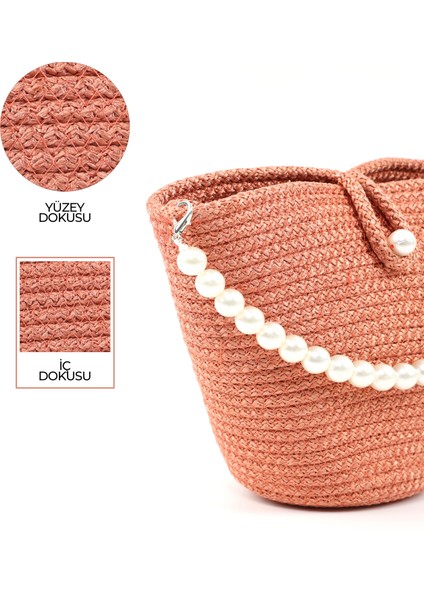 Turuncu SHK245 Incili Hasır Kumaş Tek Bölmeli, Askılı El, Kol ve Omuz Çantası indirimleri