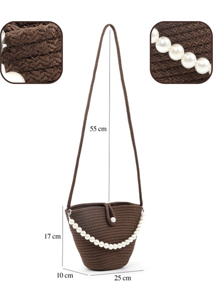 Kahve Rengi SHK245 Incili Hasır Kumaş Tek Bölmeli, Askılı El, Kol ve Omuz Çantası fırsatları