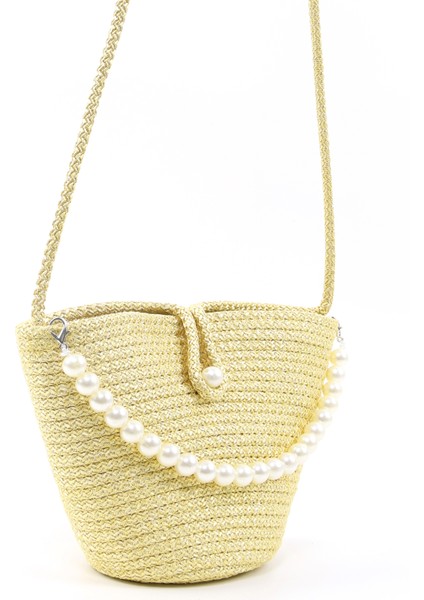 Sarı SHK245 Incili Hasır Kumaş Tek Bölmeli, Askılı El, Kol ve Omuz Çantası fiyatları