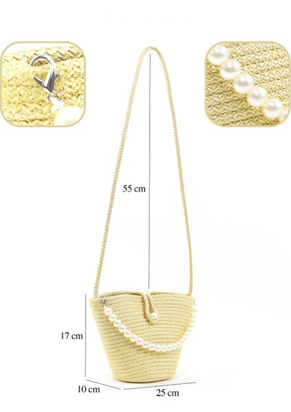 Sarı SHK245 Incili Hasır Kumaş Tek Bölmeli, Askılı El, Kol ve Omuz Çantası fırsatları