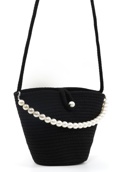 Siyah SHK245 Incili Hasır Kumaş Tek Bölmeli, Askılı El, Kol ve Omuz Çantası fiyatları