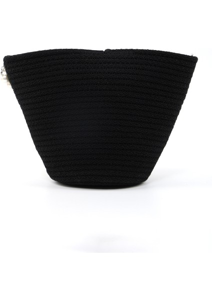 Siyah SHK245 Incili Hasır Kumaş Tek Bölmeli, Askılı El, Kol ve Omuz Çantası modelleri