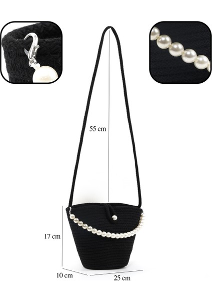 Siyah SHK245 Incili Hasır Kumaş Tek Bölmeli, Askılı El, Kol ve Omuz Çantası fırsatları