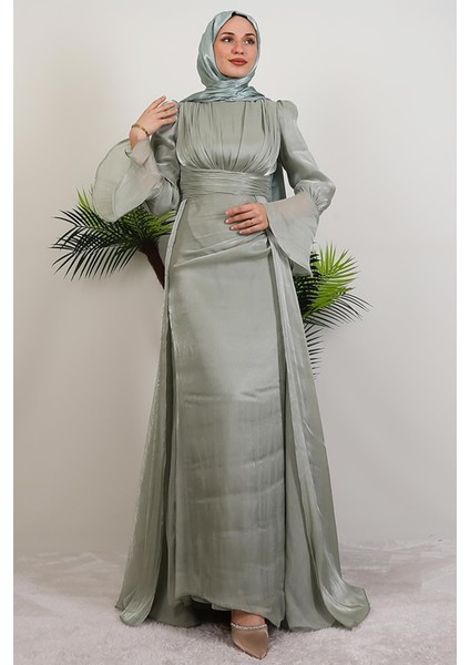 Kolu Volanlı Yoryo Elbise Mint