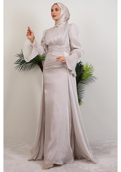 Kolu Volanlı Yoryo Elbise Bej modelleri