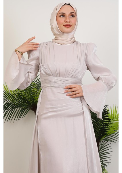 Kolu Volanlı Yoryo Elbise Bej indirimleri